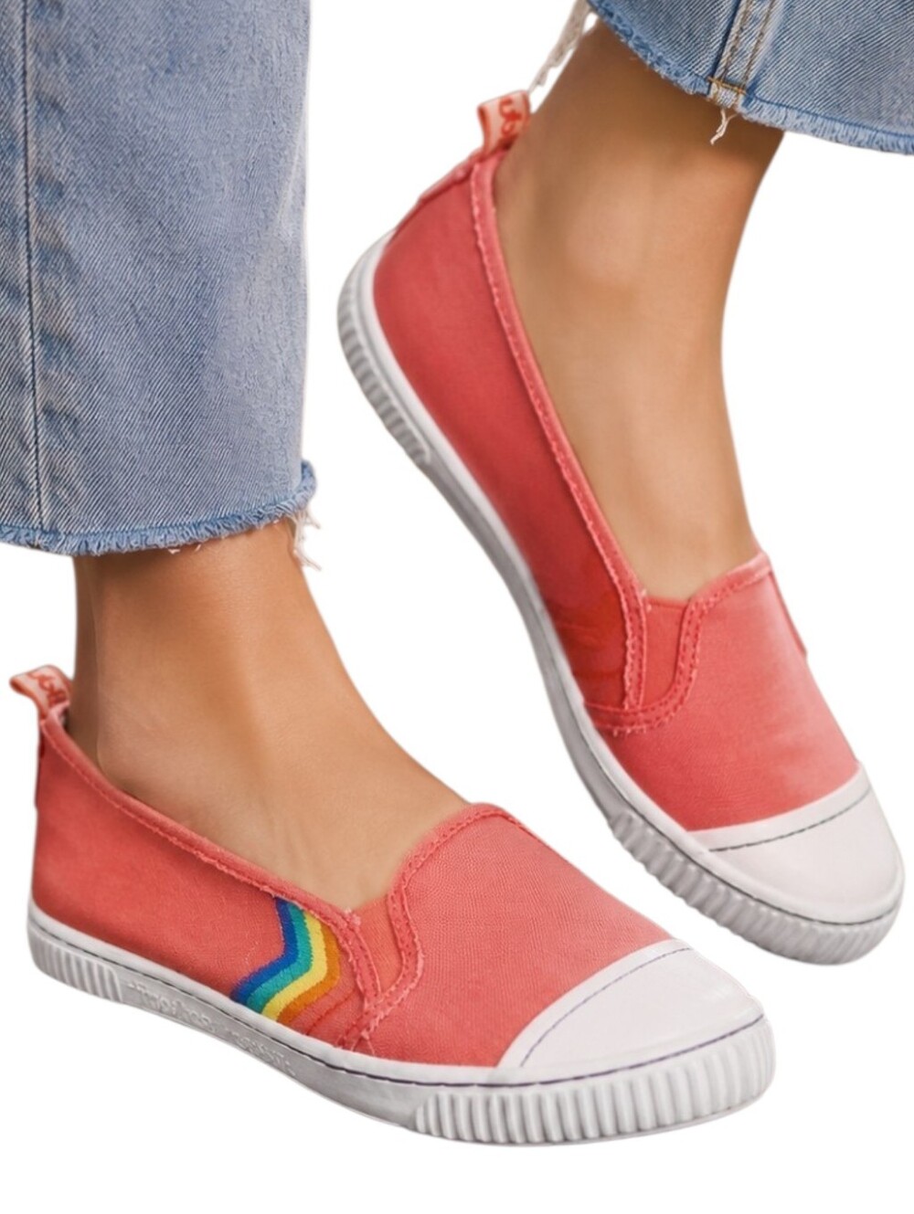 Tigerbear Republik Rainbow Slip On Sneakers Women 7.5 Red Boho Chic